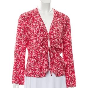 Rouge Floral Print Plunge Neckline Blouse